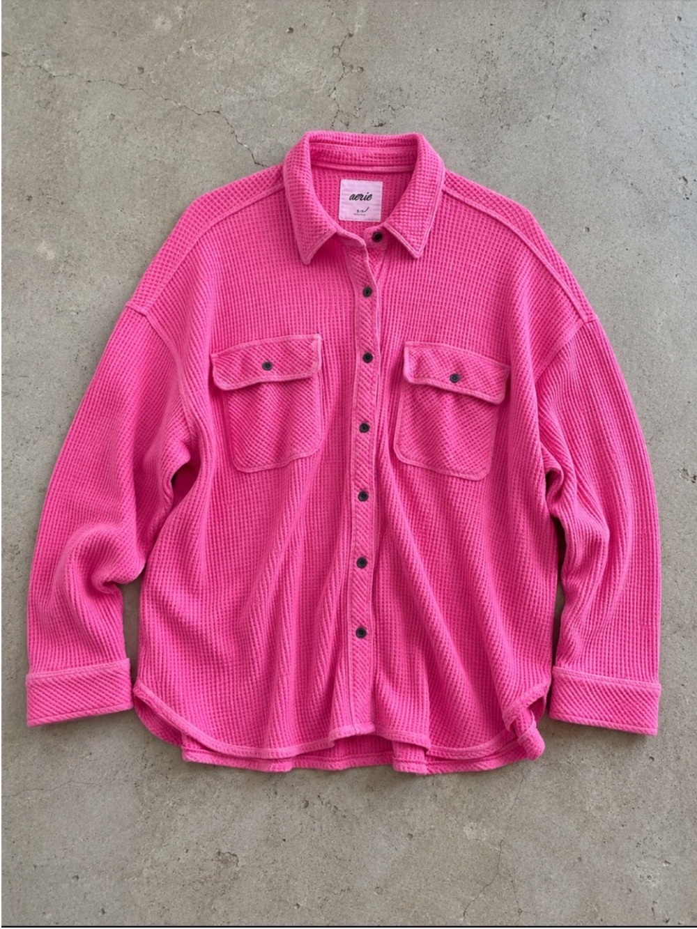 Aerie LumberJane Waffle Shirt Woman Small Pink Oversized Boxy Layering 2022